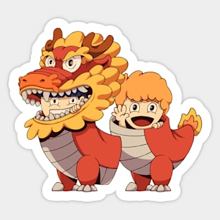 kids in dragon costumes Sticker